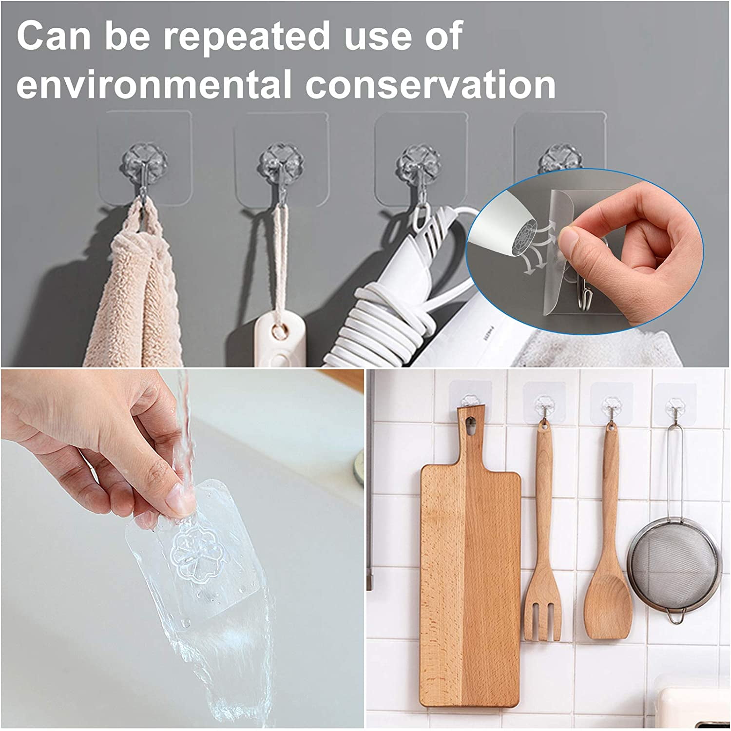 Adhesive Hooks for Hanging Heavy Duty Wall Hooks 22 lbs Self Adhesive Towel Hook  Waterproof Transparent Hooks for Keys Bathroom Shower Outdoor Kitchen Door  Home Improvement Sticky Hooks 12 Pack 