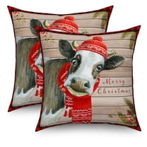 Dashan Christmas Throw Pillow Covers 20x20 Set of 2,Xmas Cow Linen Pillow Cases for Bedroom Sofa Couch