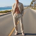 thumbnail image 2 of VBTAPA Mens Linen Sets 2 Piece Outfits Long Sleeve Beach Vacation Set Solid Color Button Down Shirts and Drawstring Long Pants Yoga Track Suit with Pockets Lightning Sale of The Day Khaki XXL, 2 of 6