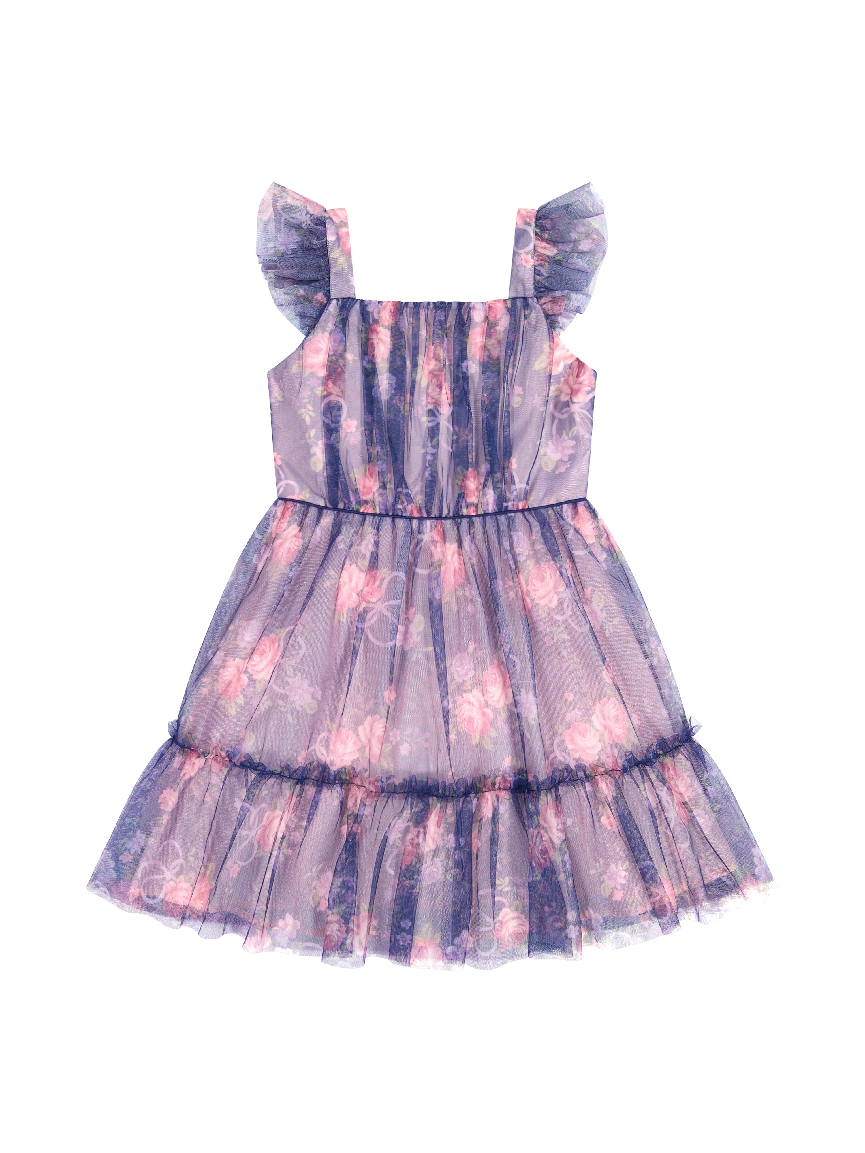 Kensie Girl Sleeveless Printed Soft Mesh Navy Dress, Sizes 4-16