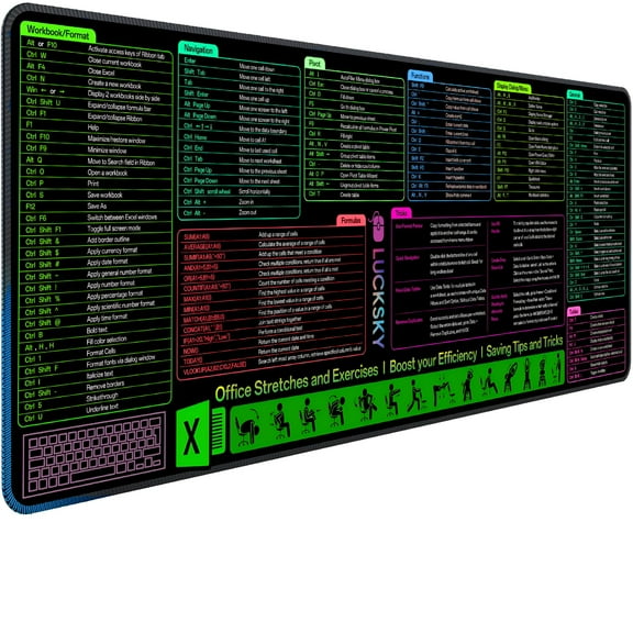 CCOCC Large Excel Cheat Sheet Desk Pad, Cheat Table Gaming Mousepad, Over 150 Excel Shortcuts, Non-Slip Sewn Edge, Suitable for Office Use