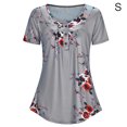 thumbnail image 2 of Baohd Blouse à Manches Courtes Col Rond Boutons Imprimés pour Femmes Gris S, 2 of 6