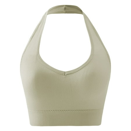 Gnurob Womens Butterluxe Halter Longline Sports Bra - No Underwire Padded Bralette Workout Yoga Tank Tops Push Up Bras Clearance Deals  Khaki Small
