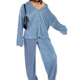 thumbnail image 4 of Txlixc Traje de pijama para mujeres, chaqueta de manga larga con solapa + pantalones Txlixc  moda, 4 of 7