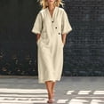 thumbnail image 3 of YuXingFu Long Dresses for Women Mini V-Neck Plus Size Womens Dress Short Sleeve A Line Casual Summer Beige L, 3 of 9
