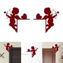 2 Pcs Valentine Door Topper Red Heart Cupid Door Frame Corner Decoration Romantic Corner Sign Wooden Decor Valentine's Day Props Gifts Cabinet Knob Covers for Wall Window Decor