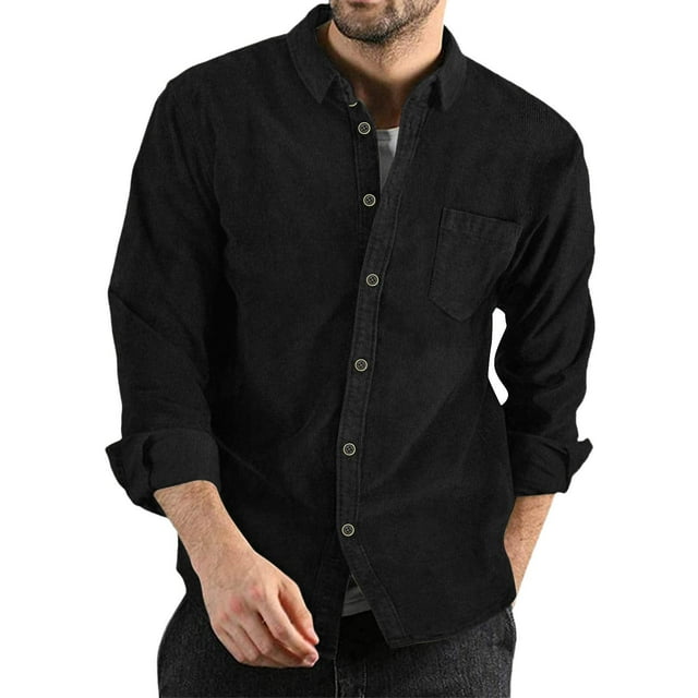 Camisa de manga larga con botones de pana para hombre, otoño/invierno, color liso, ligera