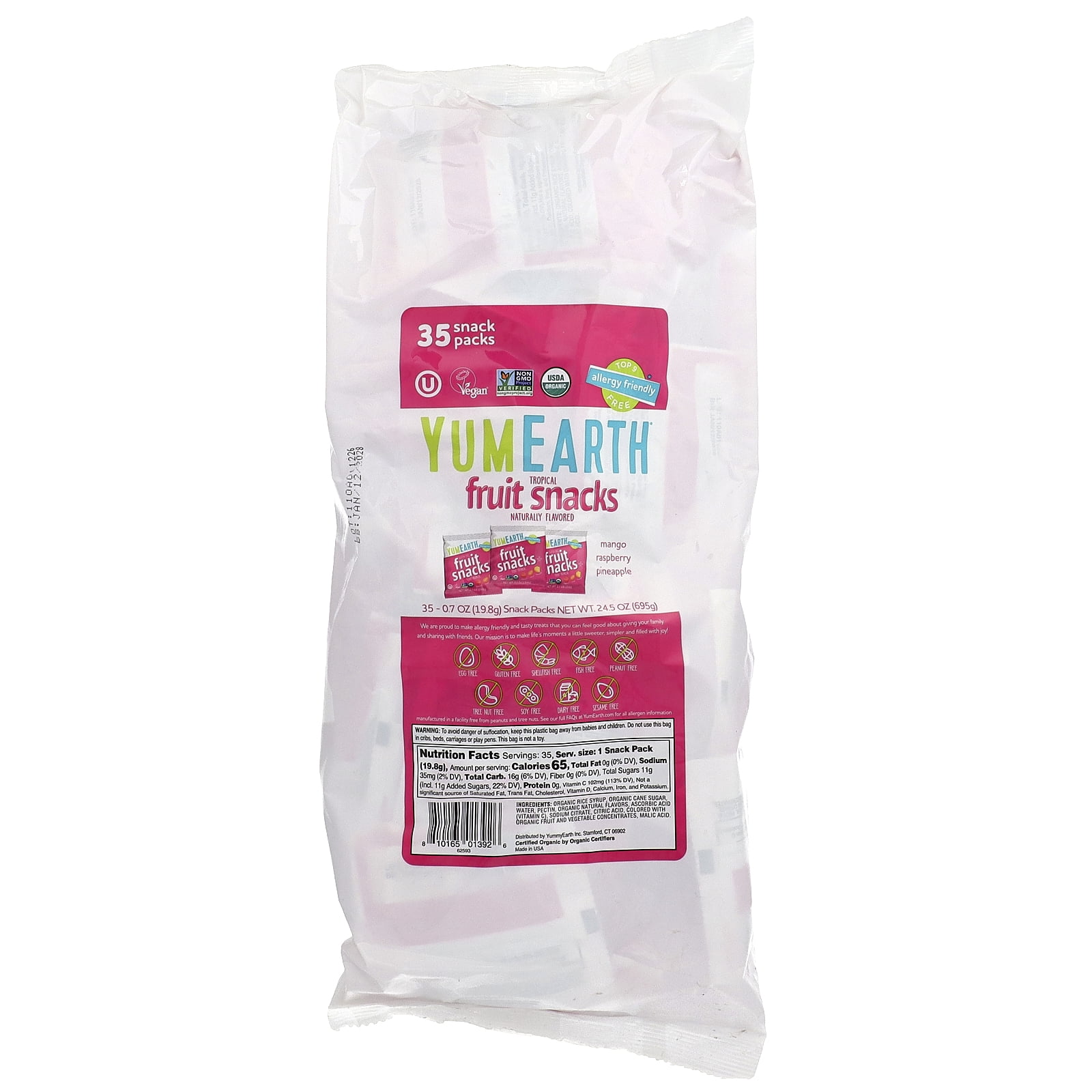 YumEarth Gluten Free Fruit Snacks, Tropical, 35 Snack Packs, 0.7 oz (19.8 g) Each