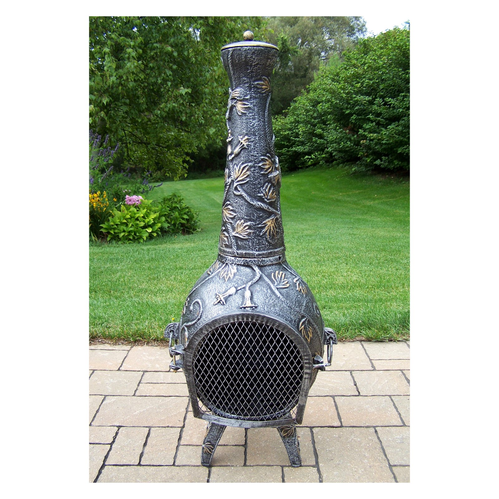 Oakland Living 45 in. Antique Pewter Leaf Chiminea