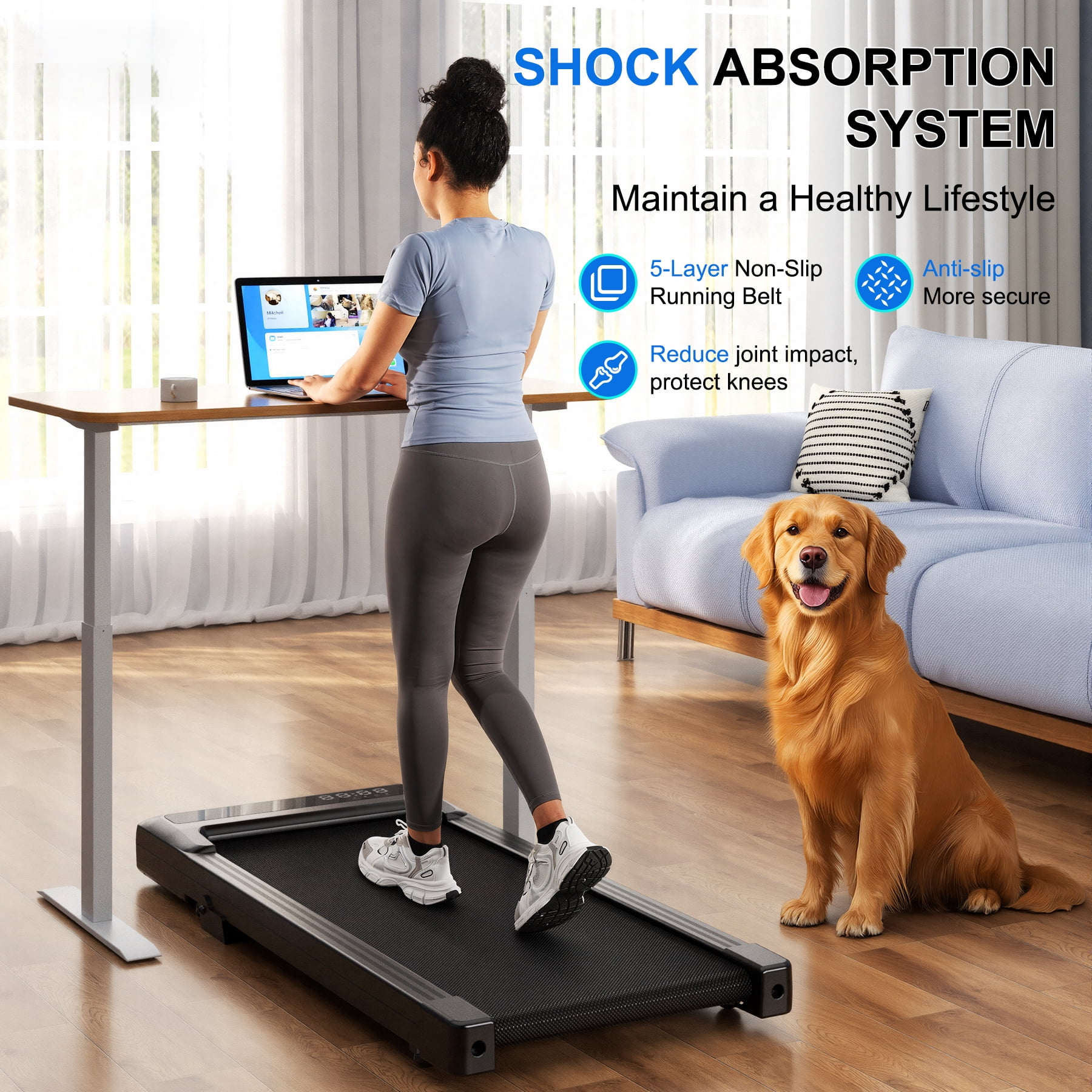 MJWW Walking Pad Treadmill with 6% Incline and Remote Control,Under Desk Treadmill for Home&Office, 250 lbs Weight Capacity