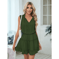thumbnail image 4 of Womens Spring Summer 2025 Sleeveless Split V Neck Ruffle Chiffon Elegant Mini Short Skirt Dresses Green L, 4 of 9
