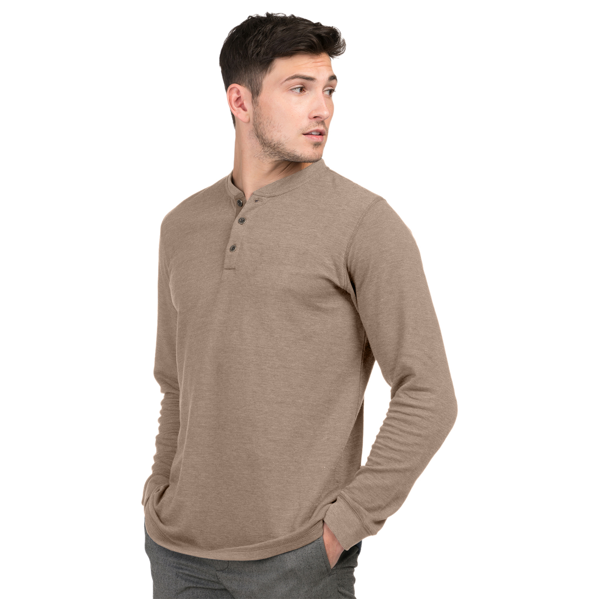 Button Rib Knit Collar Henley Shirt 