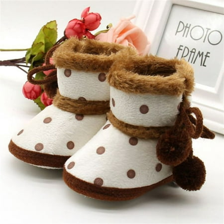 Image of Actoyo Toddler Boots Winter Baby Girl Warm Snow Shoes Soft Sole Anti-Slip Boots Prewalker Shoes Polka Dot Brown 0-6 Months
