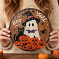 thumbnail image 4 of Halloween Decorations, Halloween Door Sign, Halloween Front Door Decor, Halloween Ghost Decorations, 20Cm Round Boo Halloween Themed Wooden Pumpkin Circular Sign, Hanging Wooden, 4 of 8