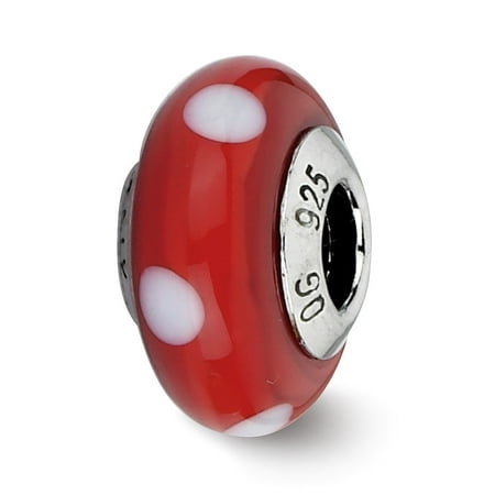 Mia Diamonds 925 Sterling Silver Reflections Red with White Dots Italian Murano