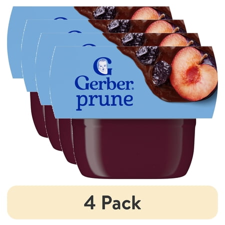 (4 pack) Gerber 1st Foods Baby Food, Prune, 2 oz Tubs (2 Pack)