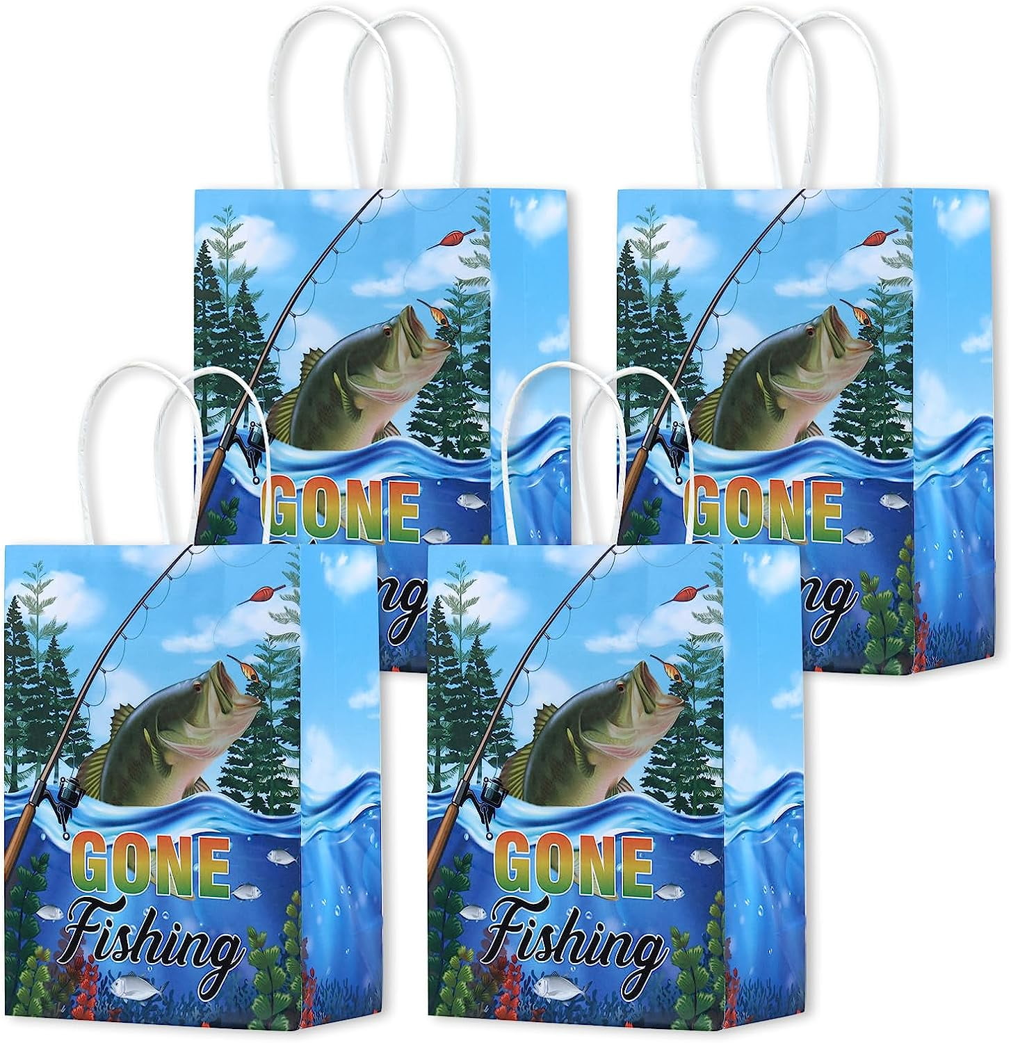 WERNNSAI Little Fisherman 1st Birthday Party Bags 16 PCS Gone Fishing Gift  Bags for Boys The Big One Summer Pool Party Supplies Portable Paper Goodies  Candy Tote Party Favor Bags with Handles