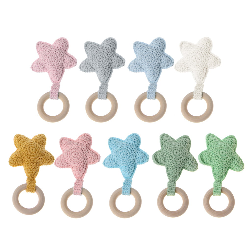 Baby Teething Ring Chewie Teether Safety Wooden Natural Star Sensory Toy Gift 