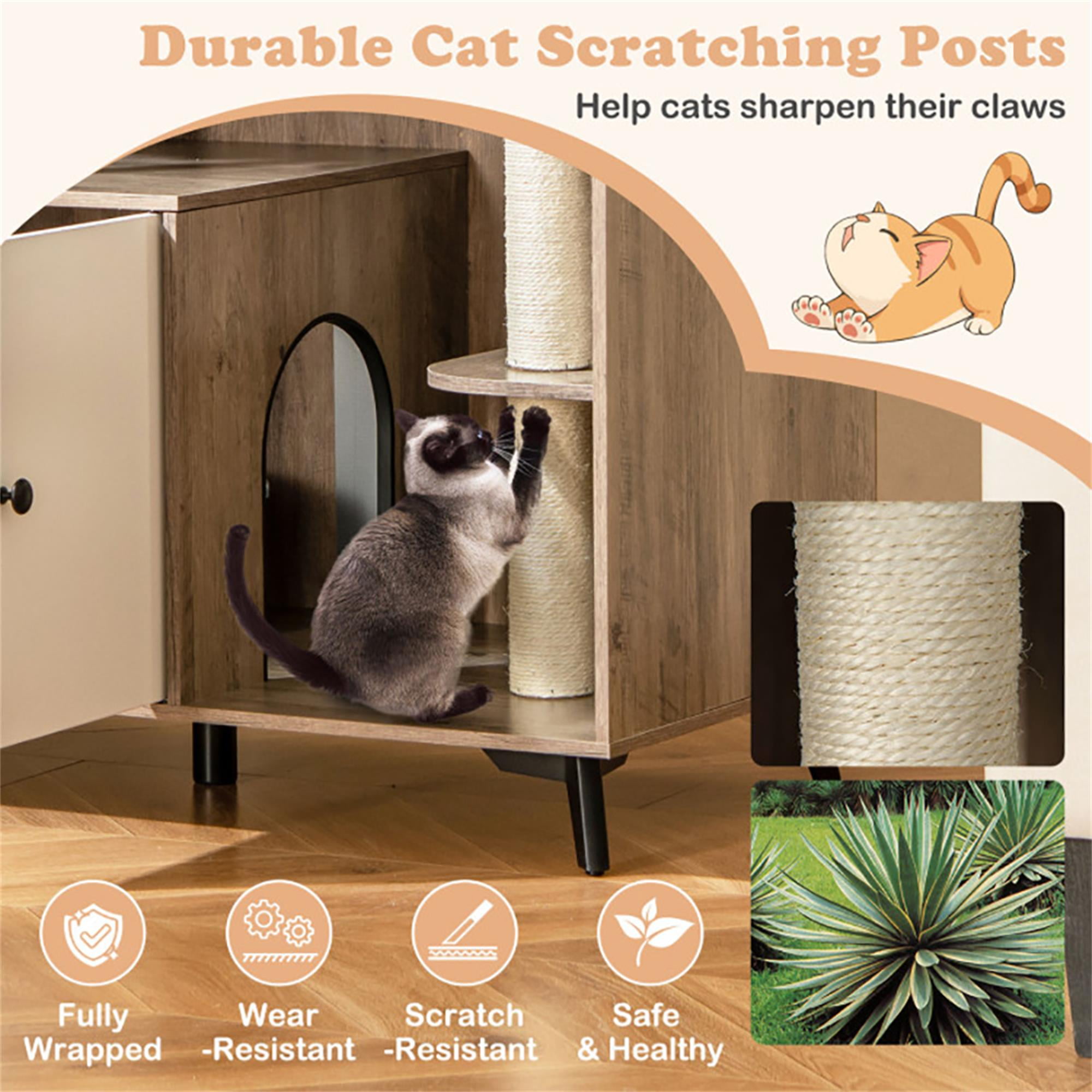 Kadyn 40" Cat Litter Box Enclosure Hidden with 3 Sisal Scratching Posts for Indoor Cats, All-in-One Wood Cat House Condo Furniture, Brown