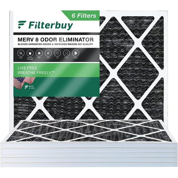 Filterbuy 20x25x1 MERV 8 Odor Eliminator Pleated HVAC AC Furnace Air Filters with Activated Carbon (6-Pack)