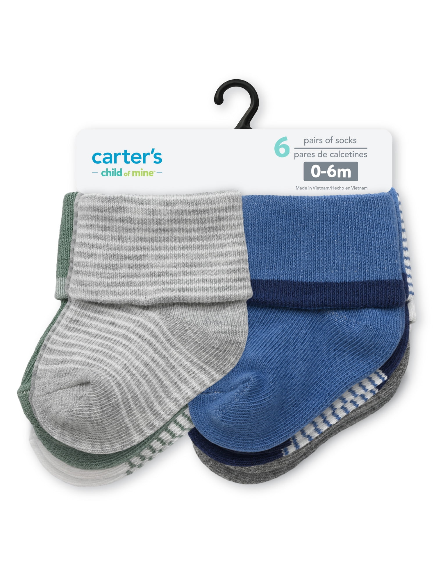 Carter's Child of Mine Baby Boy Folded Cuff Socks, 6-Pack, 0-6 Months