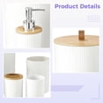 thumbnail image 3 of 6 Pcs Bathroom Accessories Set, White Bathroom Decor with Wood Lid, Included Toilet Brush, Toothbrush Holder, Soap Dispenser, Modern Bathroom Set for Home Hotel Restroom, 3 of 8