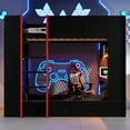 thumbnail image 3 of Euroco Wood Full Size Loft Bed with Desk and Shelves, Gaming Bunk Bed with LED Light and USB Charging, Black, 3 of 13