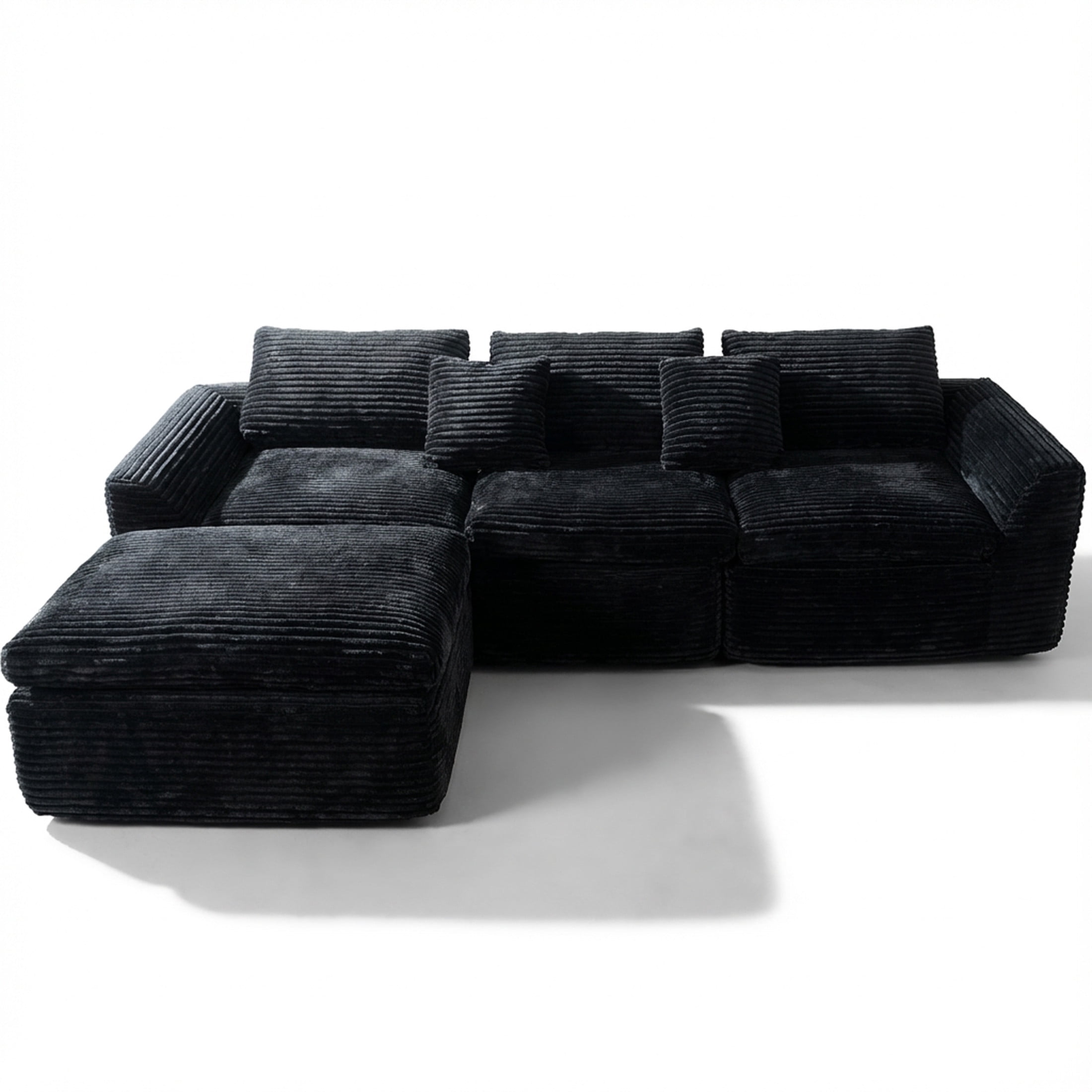 Noble House Quinley 108" Boneless Sponge Cloud Sofa, High-Density Foam Modular Corduroy Sectional, Living Room, Black