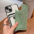 thumbnail image 3 of Compatible for iPhone 13 6.1 Inch Bling Plating Case with Card Slot, Cute Clear Glitter Phone Case for Women Girls Soft TPU Shockproof Back Cover for iPhone 13 Green, 3 of 15