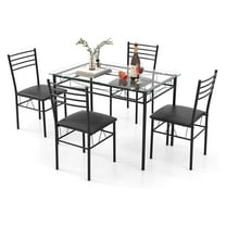 5 Piece Dining Table Set, Kitchen Dining Set with Tempered Glass Table Top and 4 Upholstered Chairs, Dinette Set for 4 for Breakfast Nook Dining Room Kitchen (Black)