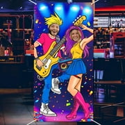 90s Party Decorations 5.9x3ft 90's Rock and Roll Photo Door Banner Large Fabric Retro Banner Backdrop 90s Themed Photo Background Back to 90s Face in Hole Photo Prop DIY