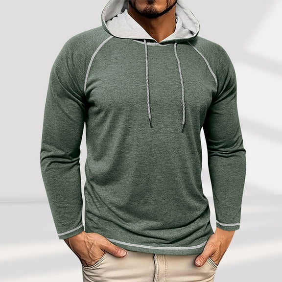 Long Sleeve Hoodies for Men Raglan Sleeve Athletic Drawstring Hoodie Casual Gym Workout Pullover Hooded Sweatshirts