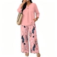thumbnail image 4 of Womens Sets 2 Piece Outfits Elbow Sleeve Tops and Wide Leg Long Pants Lounge Sets Summer Spring Vacation Travel Outfits Fashion Clothing, 4 of 5