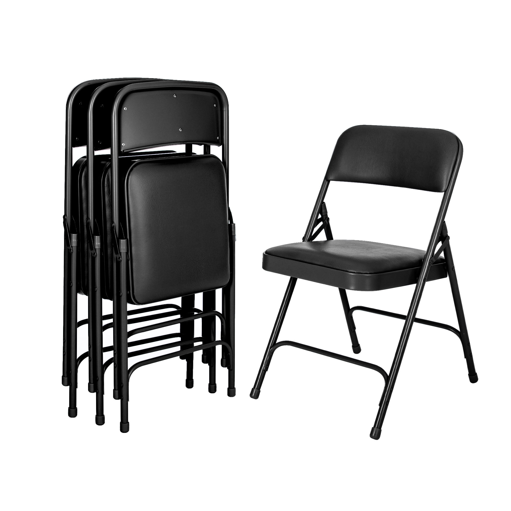 Hampden Furnishings Bernadine Collection Vinyl Folding Chair, Black, Pack of 4