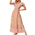 thumbnail image 4 of TRKIYQC Vestido largo de verano con estampado floral para mujer Vestido de manga corta con cuello en V Cintura con lazo Vestido holgado, Ropa informal simple de una pieza TRKIYQC  perder, 4 of 7