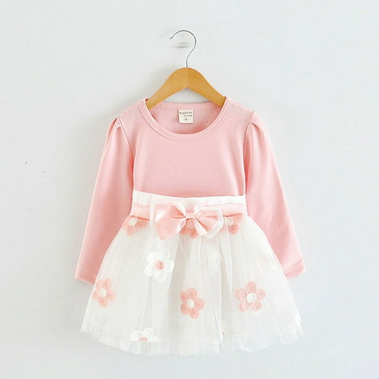 floral bow dress 5y pink AWZXDE Toddler Casual Dresses Floral Bow Long Sleeve Midi Dress Toddler  Girls Spring Autumn Outfit 6M To 5Y