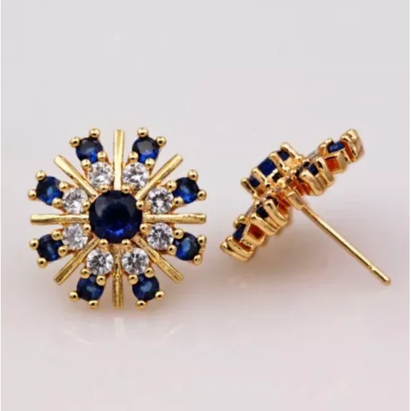 Shree Diamonds Round Cut Blue Sapphire Earrings, 3 ct, 925 Sterling Silver