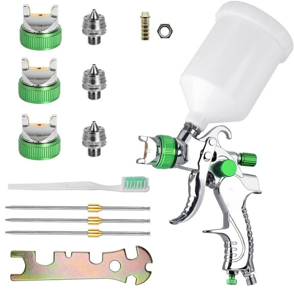 HVLP Gravity Feed Air Spray Gun Professional Air Paint Kits with 3 Nozzles 1.4/1.7/2mm Nozzle and 600cc Cups