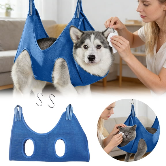 Cat Grooming Hammock Breathable Hanging Harness Restraint Holder for Pet Nail Trimming Cutting Clipping Bathing, Pet Grooming Bag for Medium Dogs and Cats, Anti Scratch Grooming for Home Use (Blue)
