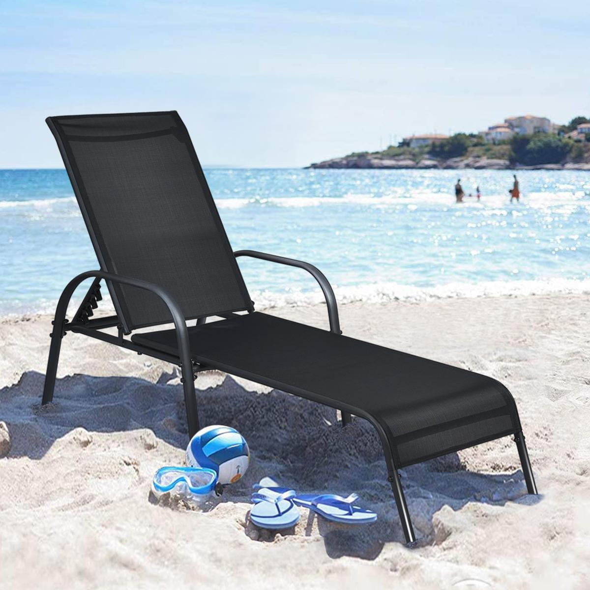 Giantex Chaise Lounge Chair Adjustable Reclining Lounge Chairs Folding Recliners Patio Furniture For Backyard Lawn Black Black