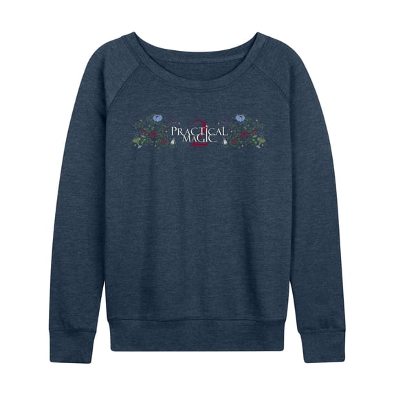 Practical Magic 2 - Logo Florals Women's Lightweight French Terry Wide Neck Long Sleeve Graphic Shirt