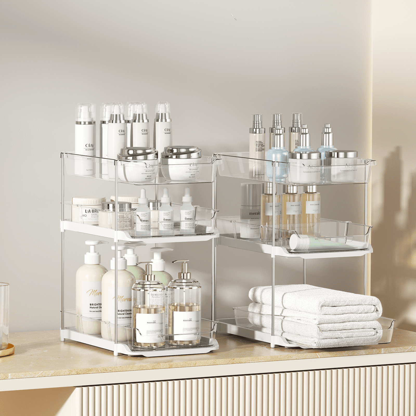 Delamu 3 Tier Pull Out Under Sink Organizer Bathroom Sliding Stackable Storage 2 Sets Walmart