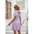 thumbnail image 4 of Womens Smocked Square Neck Boho Floral Short Sleeve Ruffle Beach Summer Mini Dress, 4 of 8