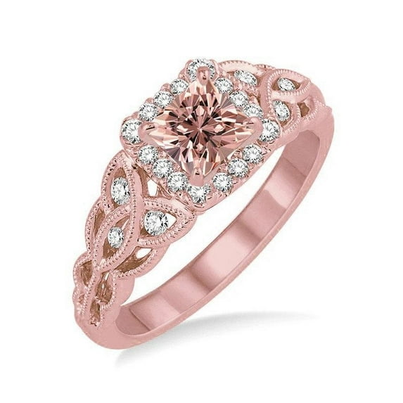 1.25 Carat Princess cut Morganite and Diamond Wedding Ring for Women in 14k Rose Gold morganite and diamond engagement ring