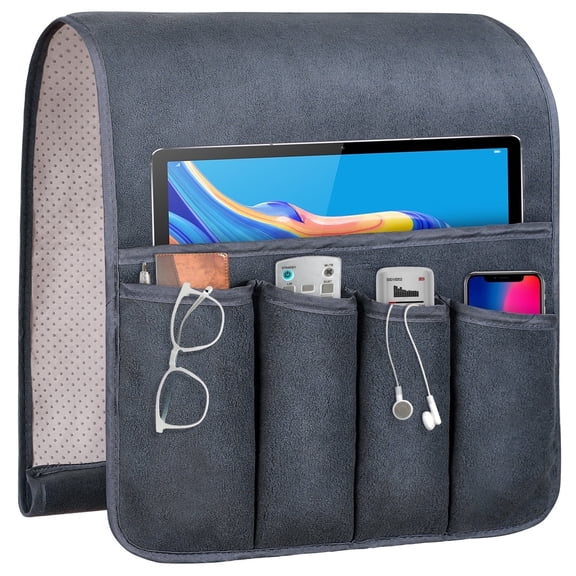 WETRBWEH Sofa Armrest Organizer with 6 Pockets, Non-Slip Couch Arm Caddy for Phone, Remote, Magazines, Recliner & Bedside Storage (Grey,35'' x 12.4'')