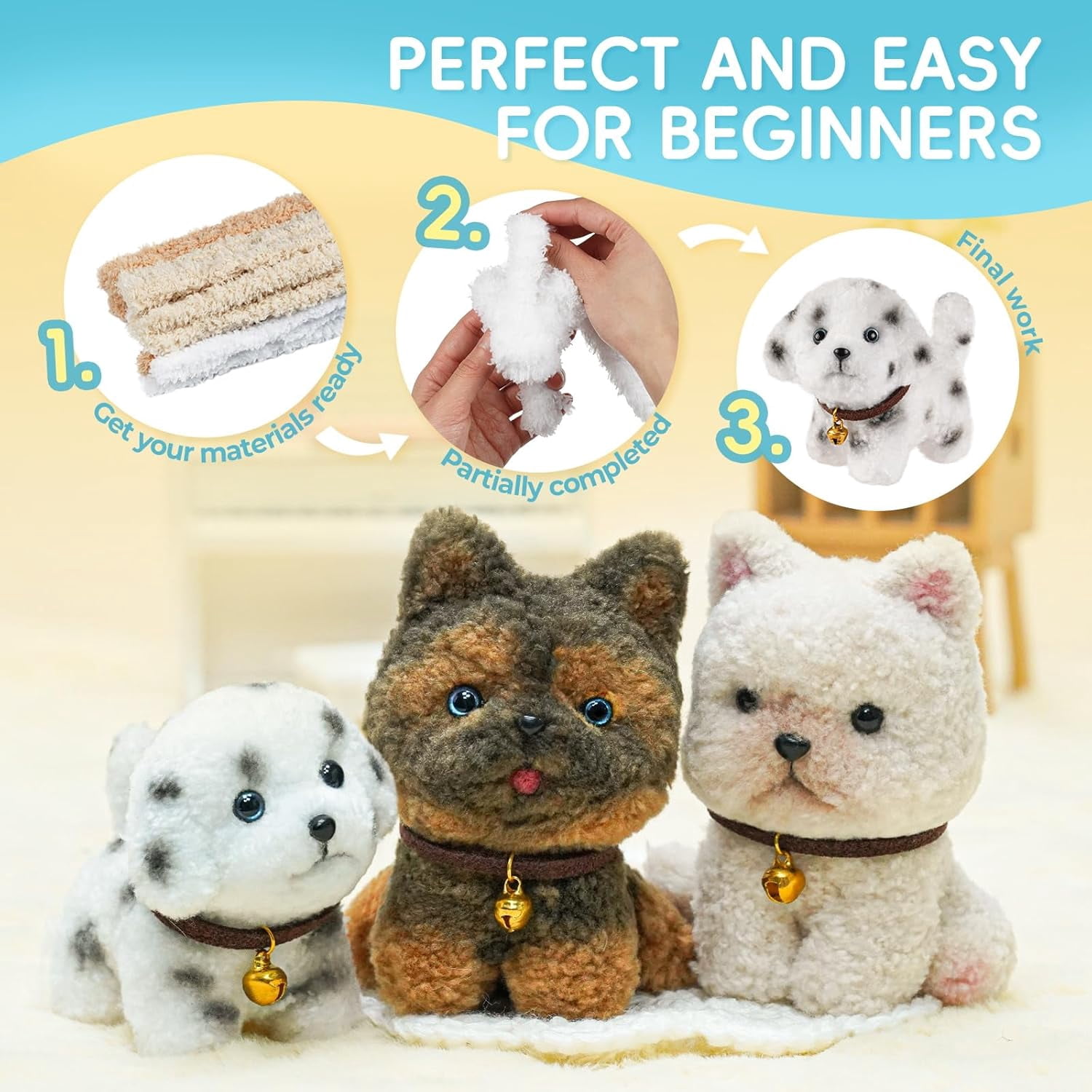Pipe Cleaners Craft kit, A Pipe Cleaner kit Suitable for Beginners. It Includes a Kits for Making The Shapes of 6 Animal and Comes with Simple and Easy-to-Understand Video tutorials(Cat and Dog)