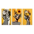 thumbnail image 2 of Designart "Vintage Minimalism Woman amidst Flowers II" Woman Floral Wall Art Set Of 3 - Glam Yellow Canvas Set For Living Room Decor, 2 of 6
