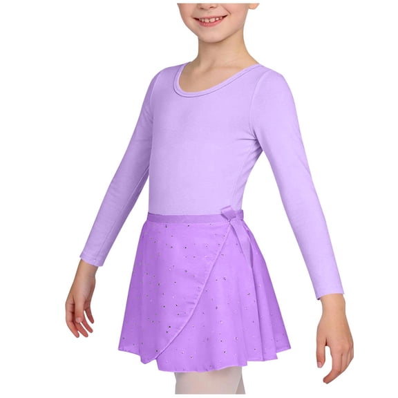 Girl's Long Sleeve Ballet Leotards with Removable Skirt Sequin Net Toddler Dance Dress Lightweight Two-Piece Outfit Set