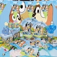 thumbnail image 4 of Bluey decoración de fiesta de cumpleaños globo de látex de aluminio azul y Bingo suministros para eventos para niños vajilla desechable Banner placa de fondo, 4 of 5