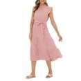 thumbnail image 4 of INSPIRE CHIC Women's Midi Dresses Mock Neck Ruffled Cap Sleeve Dresses XS Pink, 4 of 6